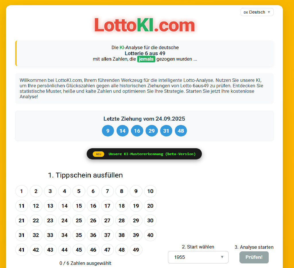 Vorschau der LottoKI.com Webseite